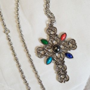 Vintage Avon Silver Filigree Cross Necklace
